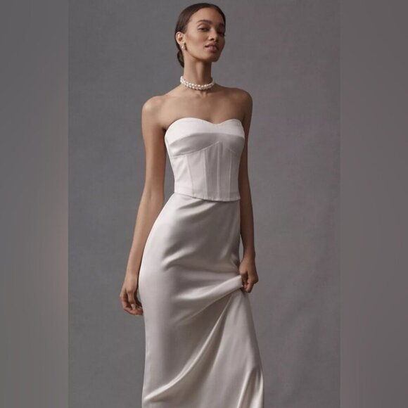 NEW Reformation Ariyah Corset Satin Maxi Dress Ivory Bridal | US 2 UK 6 - Picture 1 of 12
